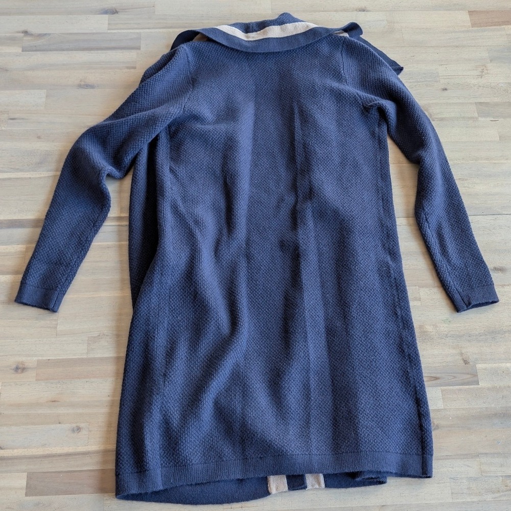 ANN TAYLOR Striped Trim Cascade Cardigan Sweater Navy w/ Beige Trim Size XS NEW - Picture 11 of 11